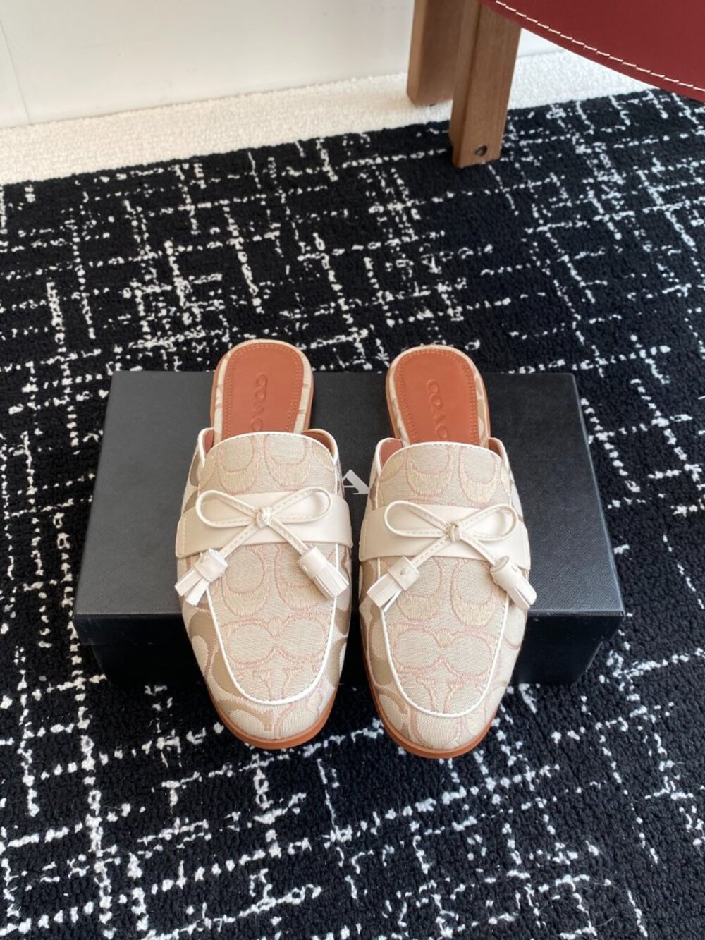 Coach Logo Canvas Tassel Mule Slippers